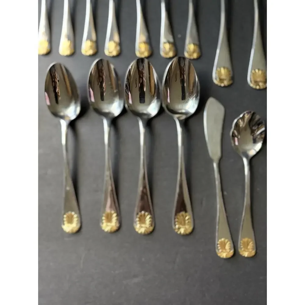 Supreme By Towle Flatware Stainless Steel Gold Accent Tableware Serving Set (22)